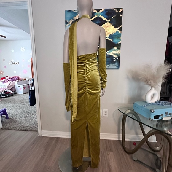 Yellow Ruched One Shoulder Cocktail Gown - Picture 4 of 5